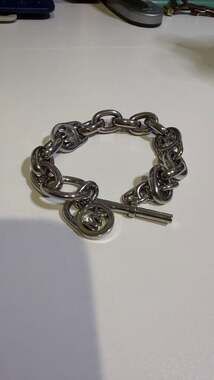Michael Kors Silver-Tone Heritage Fulton Padlock Chain Toggle Bracelet